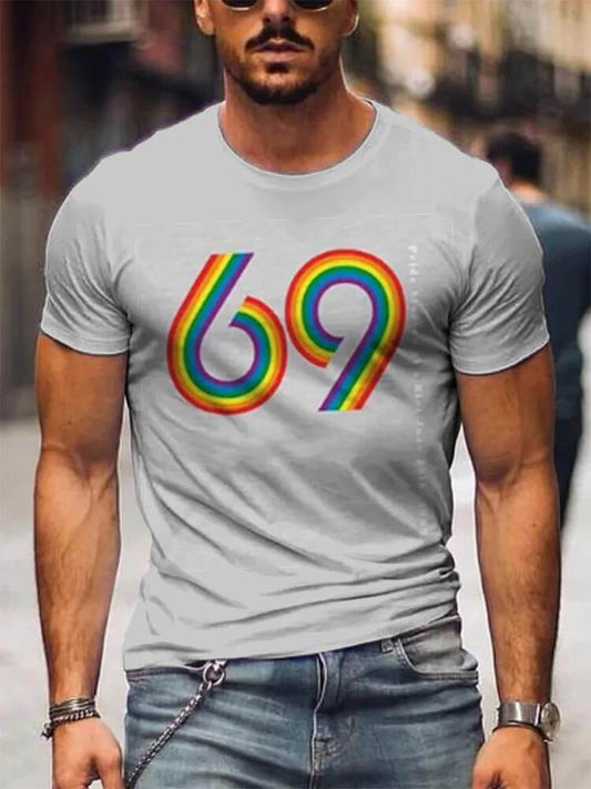 Men's Rainbow 69 Print Crew Neck Slim T-Shirt