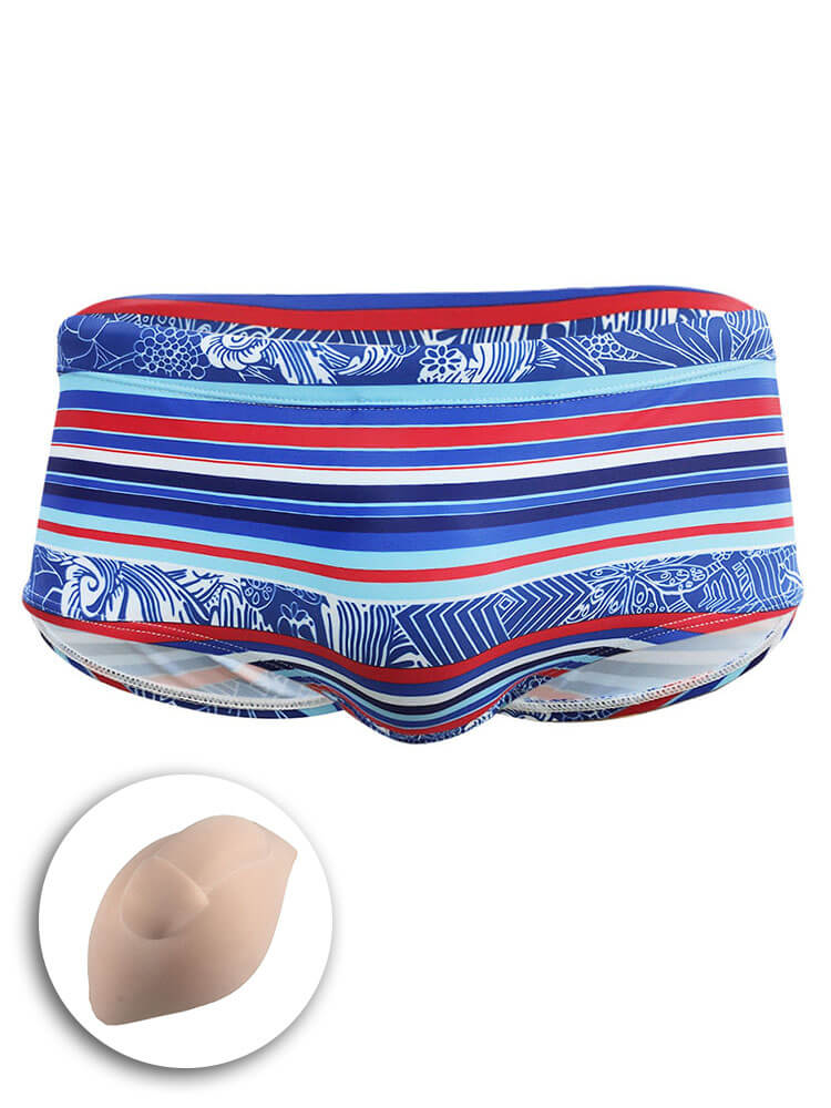 Men's Sexy Red and Blue Striped Beach Swim Trunks