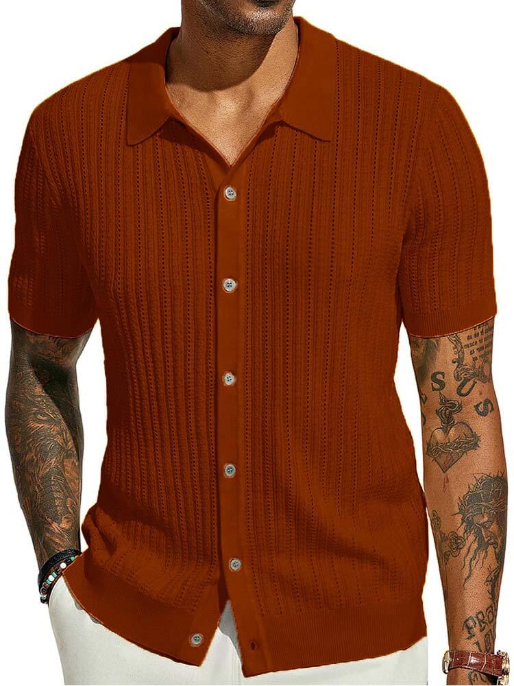 Men's Lapel Solid Color Short Sleeve Knit Shirt