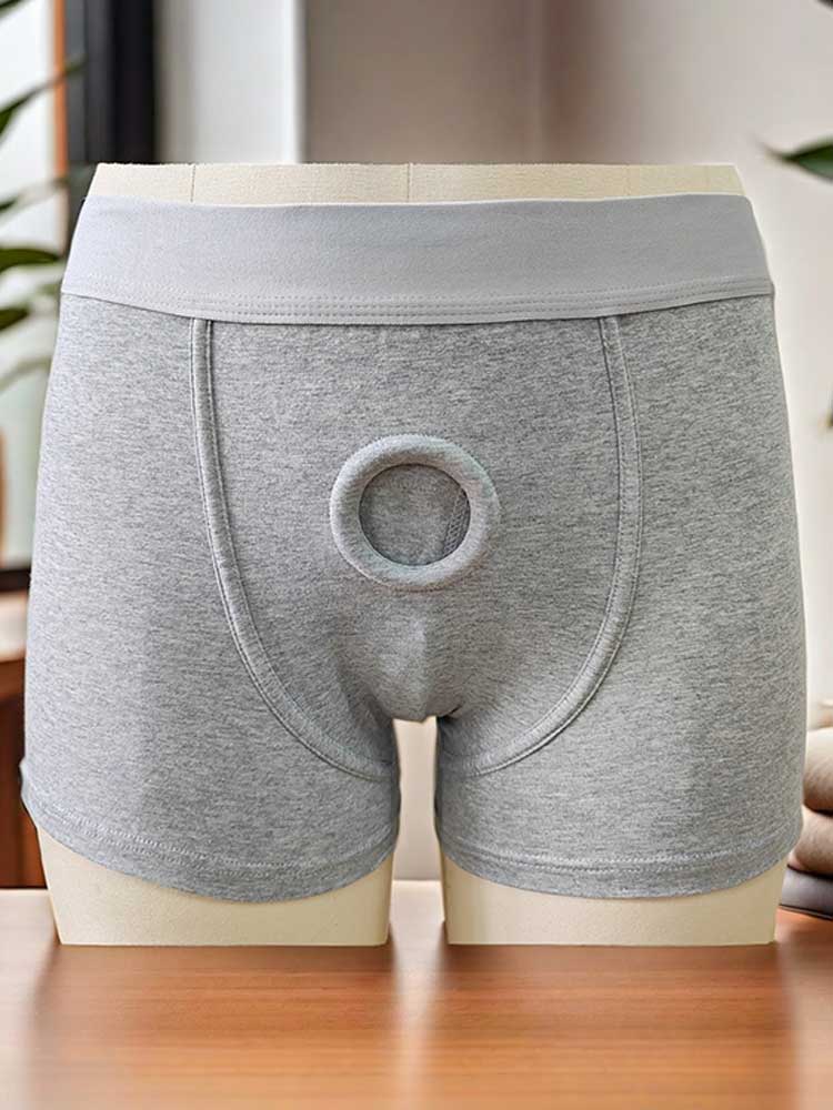Men's Sexy Solid-Color O-Ring Cotton Boxer Briefs