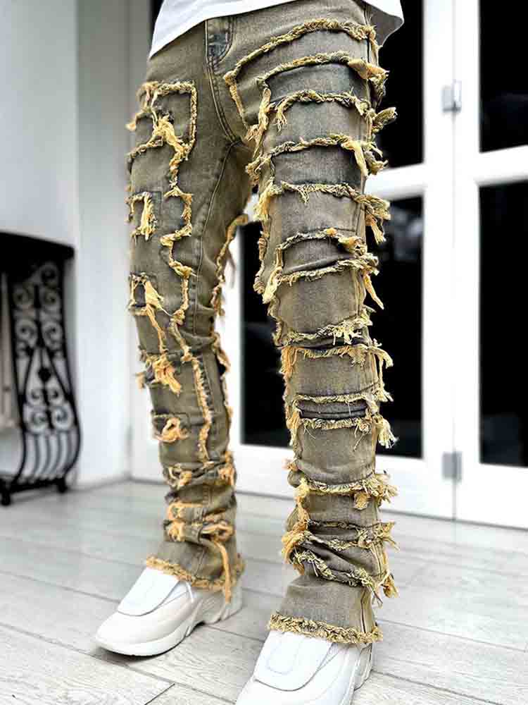 Men's Street Fashion Patch Straight Jeans