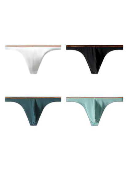 4 Pack Men's Low-Rise Solid Thongs with Reinforced Edging