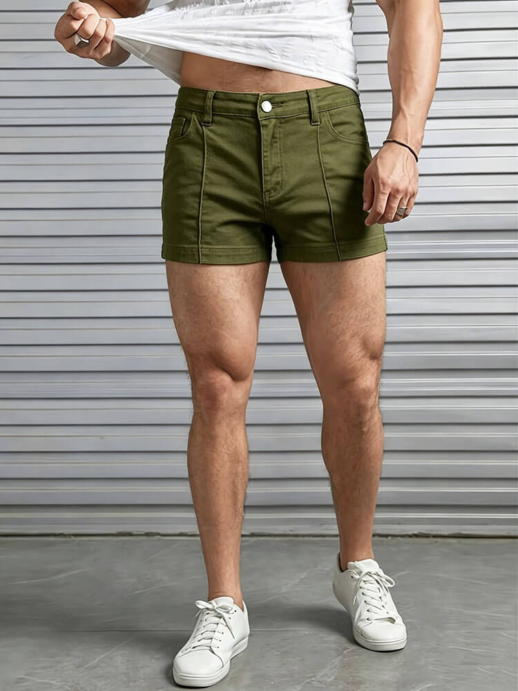 Men's Slim-Fit Solid-Color Casual Denim Shorts