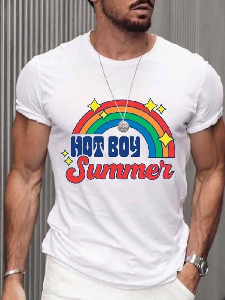 Men's Casual Rainbow Hot Boy Summer T-Shirt
