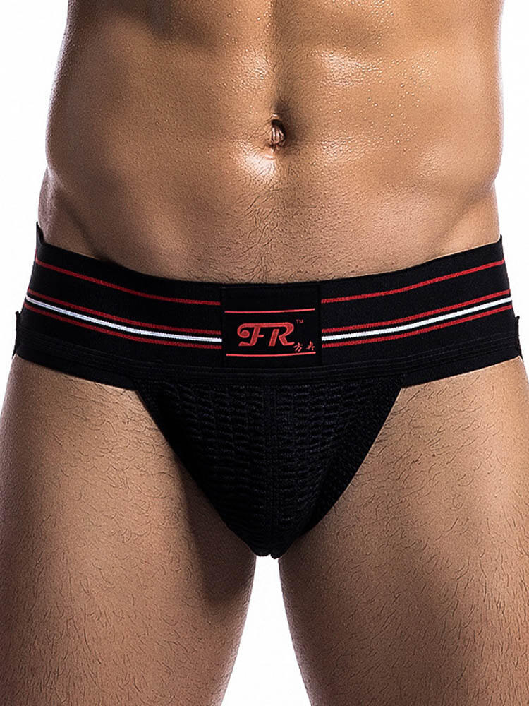 Men's 3-Inch Striped Belt Butt-Revealing Jockstrap