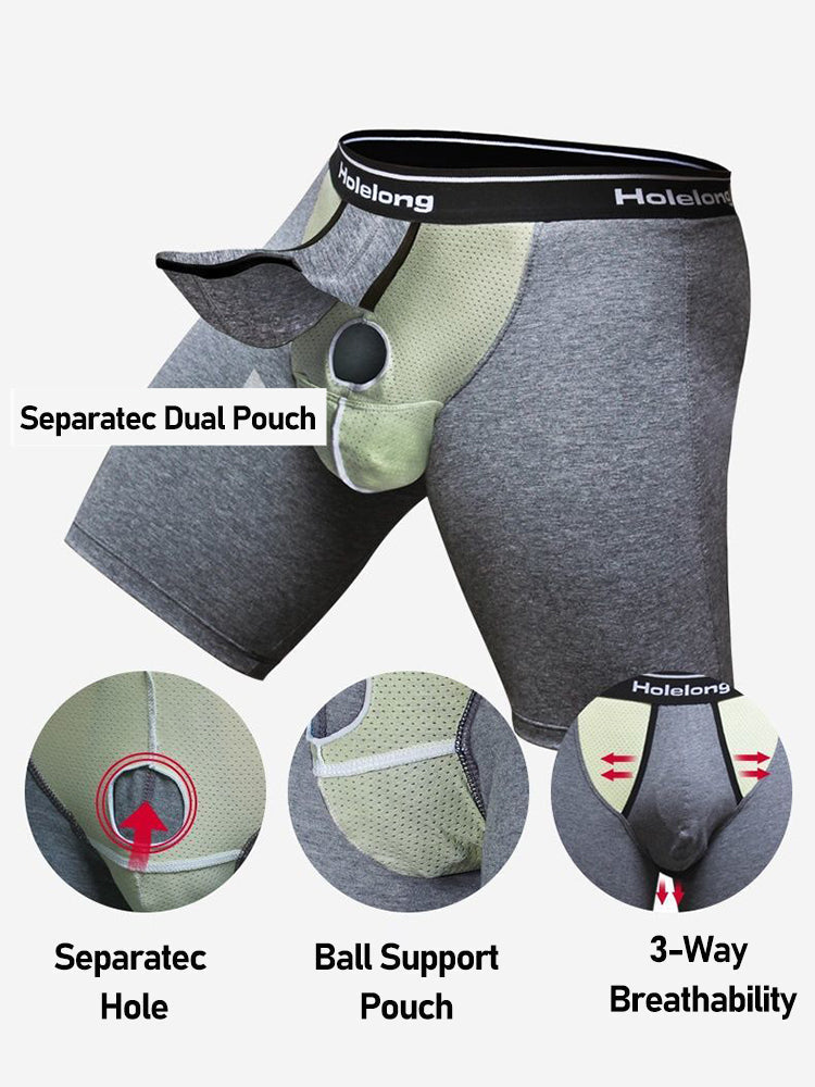 Dual Pouch Men's Long Legs Sports Boxer Briefs