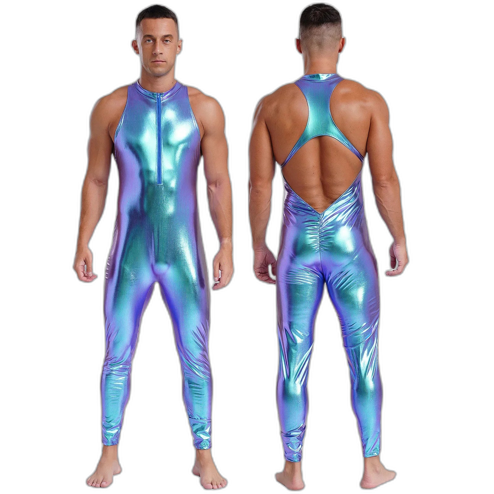 Power Pose Metallic Disco Men's Bodysuit