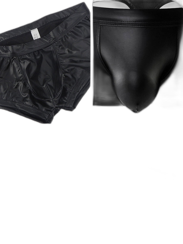 2-pack Men's Leather Hollow Hip-revealing Large Pouch Boxer Briefs