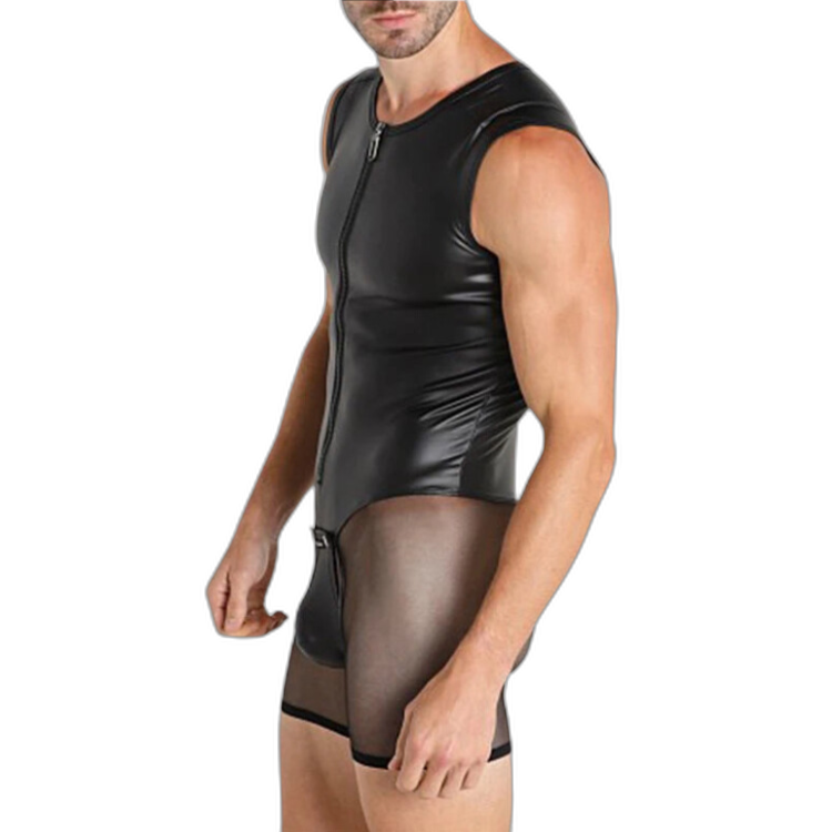 Tight PU Leather Mesh Bodysuit