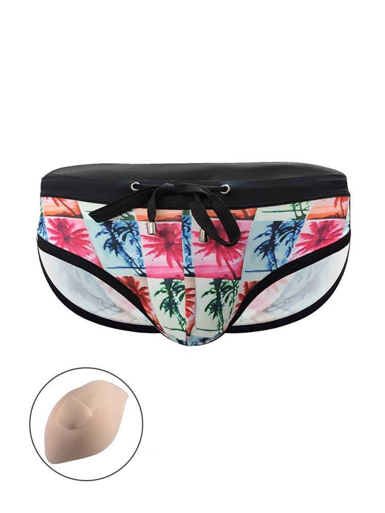 Men's Sexy Coconut Tree Print Side-Slit Swim Briefs