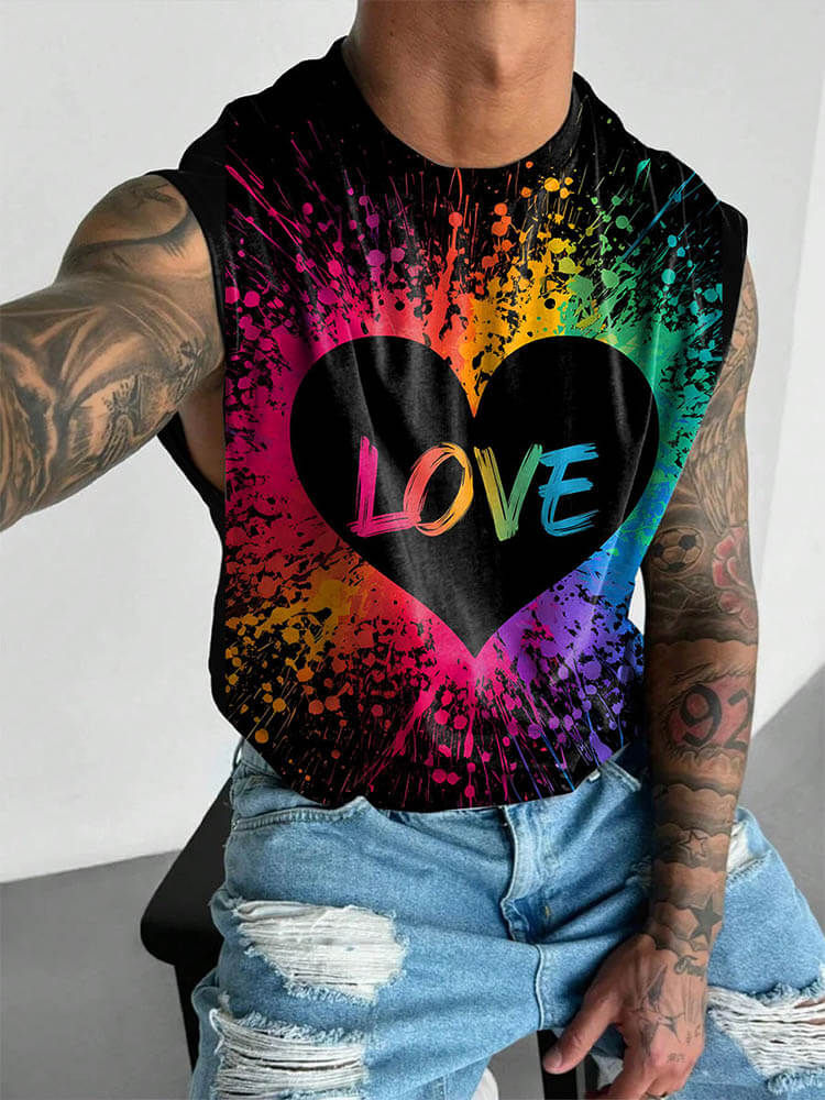 Men's LOVE Rainbow Paint Splashes LGBT Print Vest