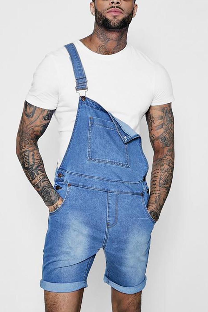 Men's Denim Pocket Romper  - Pink