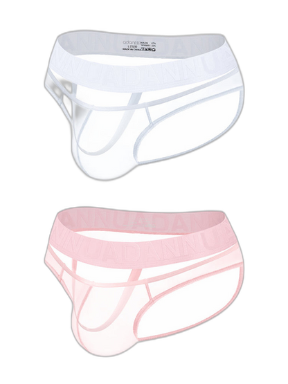 2 Pack Men's Stretch Solid Color Sexy Crotch Single-Layer Briefs