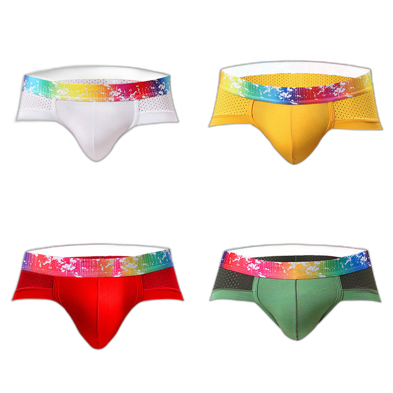 4 Pack Breathable Modal Colored Belt Briefs-rainbow pride underwear