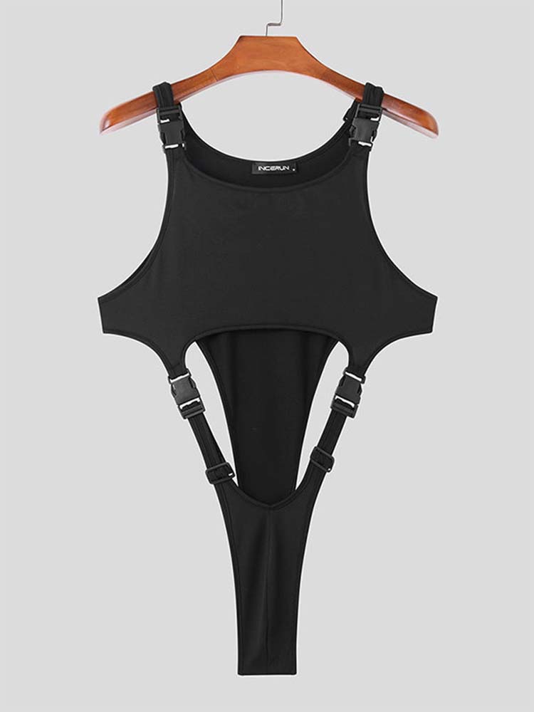 Men's Sexy Buckle Cutout Sleeveless Bodysuit