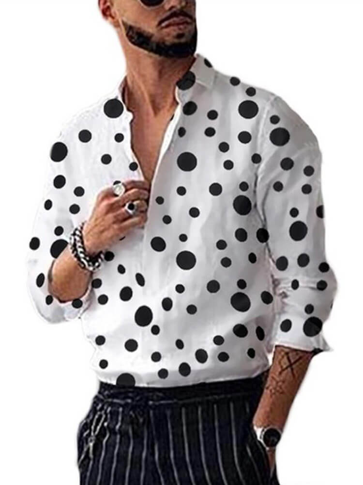 Men's Spotted Print Casual Long Sleeve Shirt