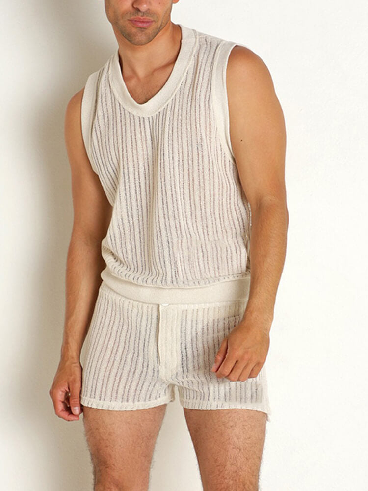 Men's Casual Solid-Color Racerback Tank Top and Shorts Set