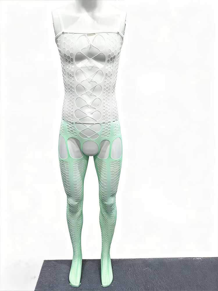 Men's Sexy Hollow Fishnet Full-Body Stockings Bodysuit