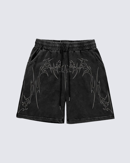 Vintage Distressed Graphic Print Shorts