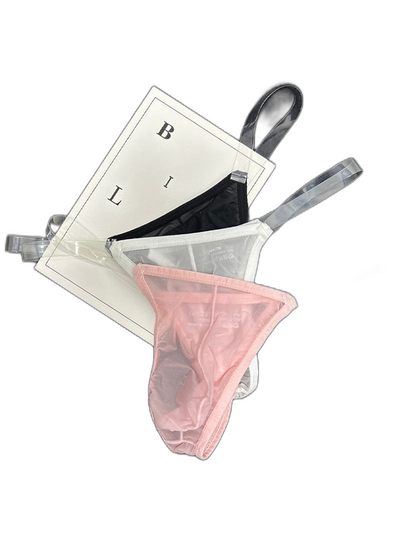 2 Pack Men's Sexy Seamless Semi-Transparent Thong & Strings