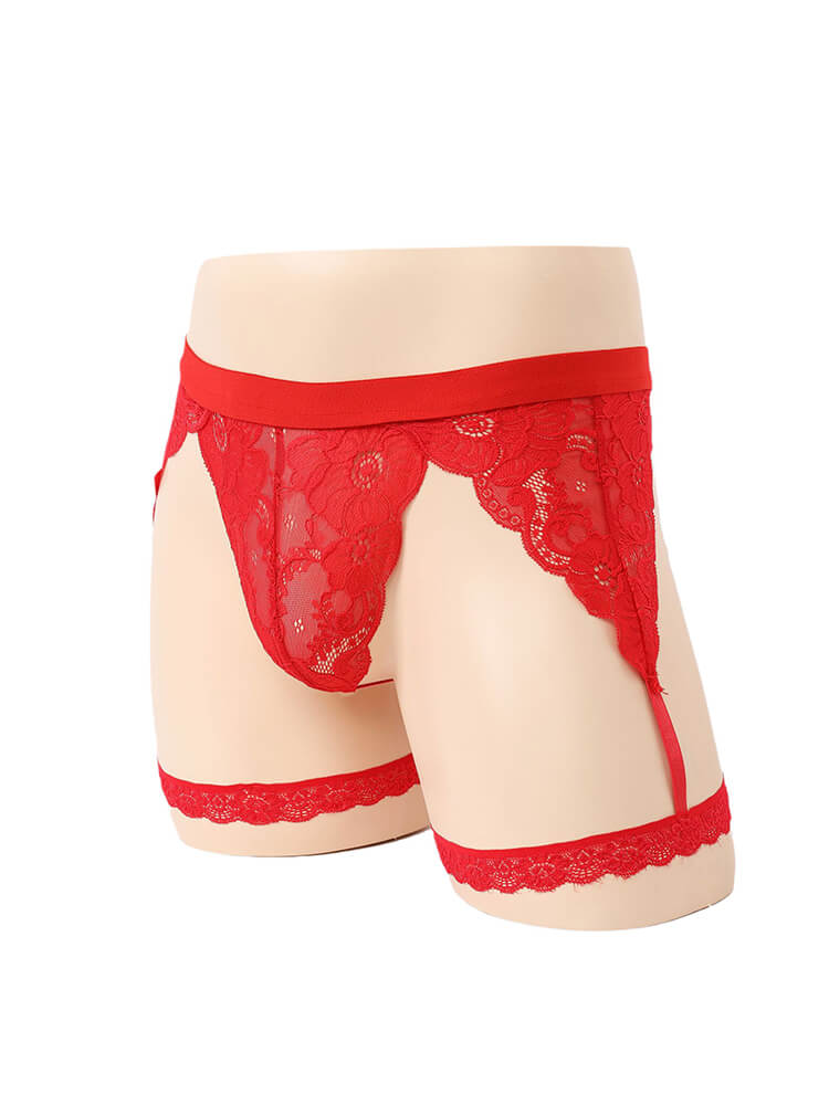 Men's Sexy Lace Hollow Stretch Solid Color Thong