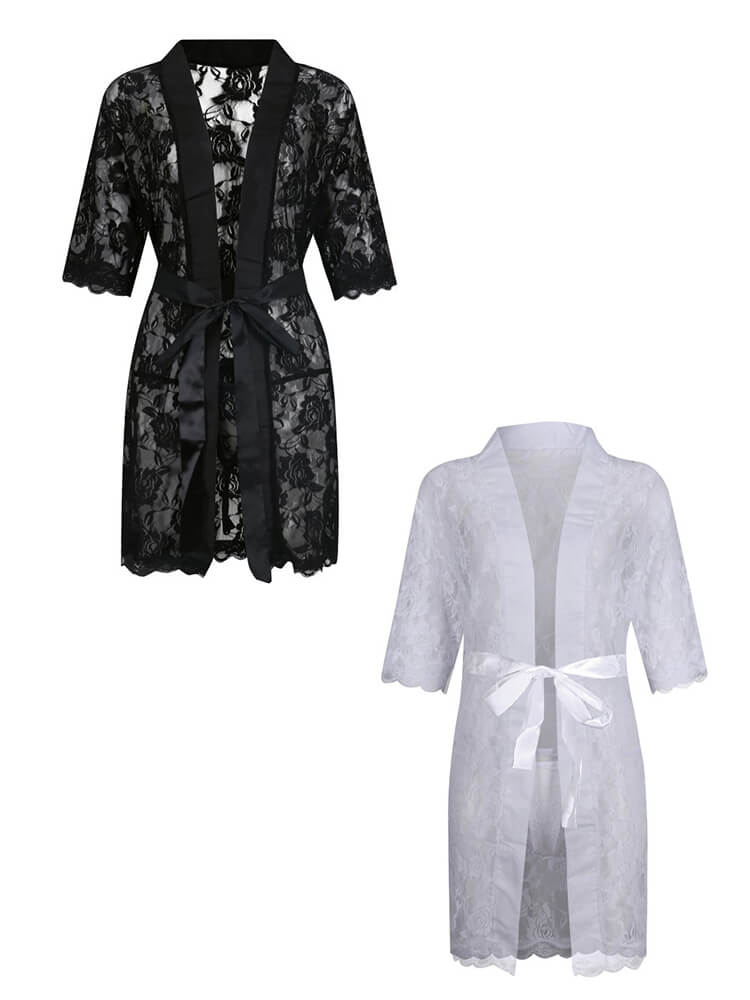 Men's Perspective Temptation Sexy Lace Thong Bathrobe