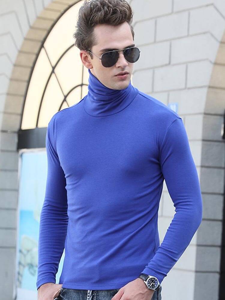 Men's Elastic Slim High Collar Solid Bottoming Shirt