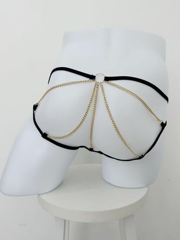 Men's Sexy Mesh Gold-Chain Cutout Jockstrap