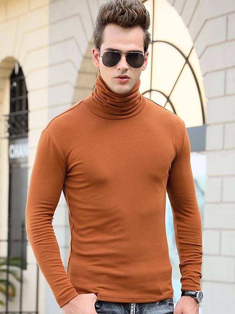 Men's Elastic Slim High Collar Solid Bottoming Shirt