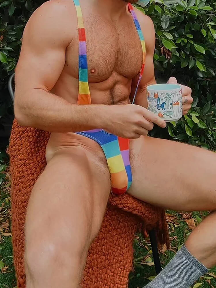 Men's Colorblock High Cut Thong Bodysuit