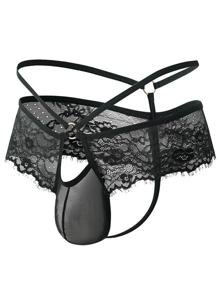Men's Sexy Cutout Sheer Large Pouch Lace Briefs