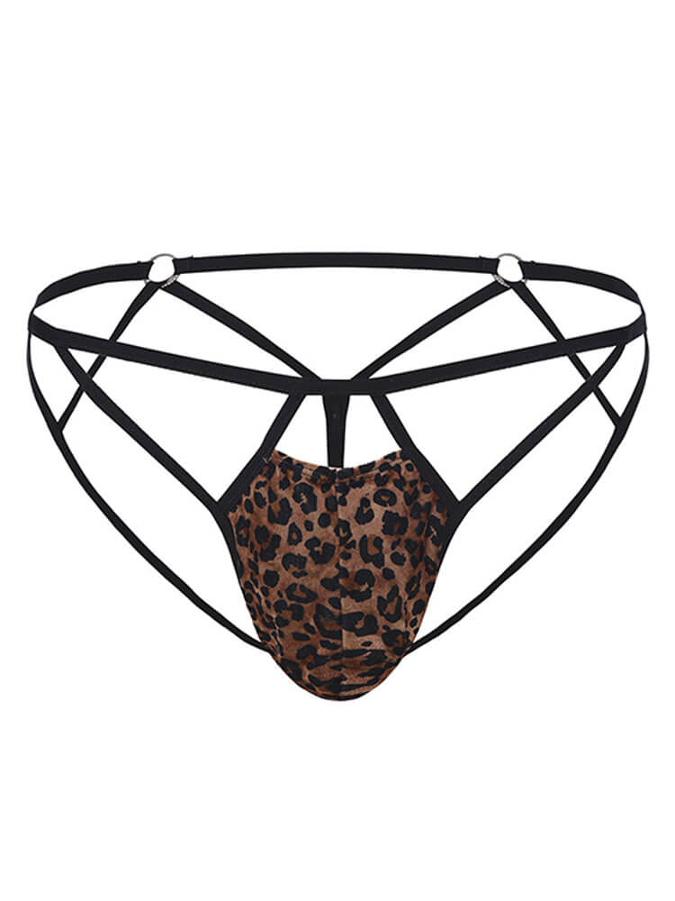 Men's Sexy Leopard Print Lace-Up Antibacterial Thong