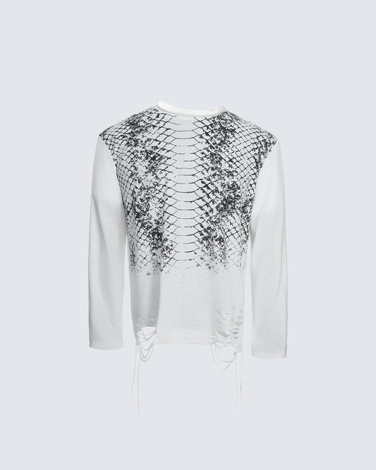 American Street Snake Print Distressed Long Sleeve T-Shirt