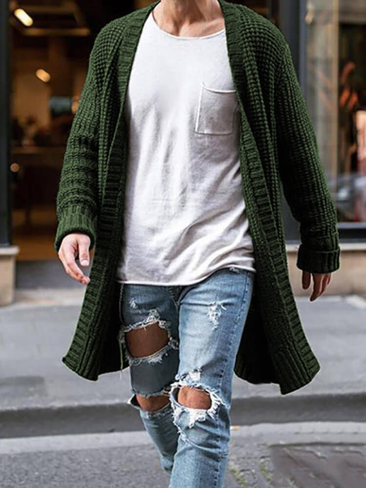 Men's Solid Color Loose Knitted Cardigan