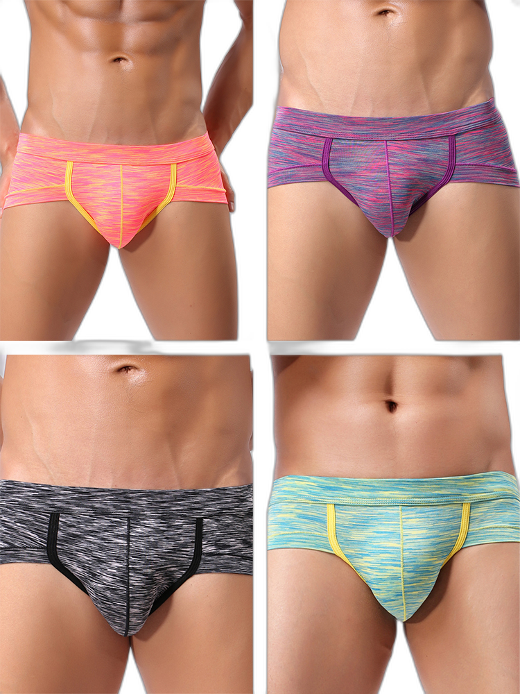 4 Pack Men's Striped U-convex Pouch Briefs