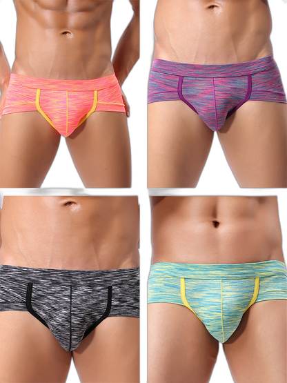 4 Pack Men's Striped U-convex Pouch Briefs