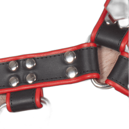 Titus H-Front Leather Chest Harness | Black & Red