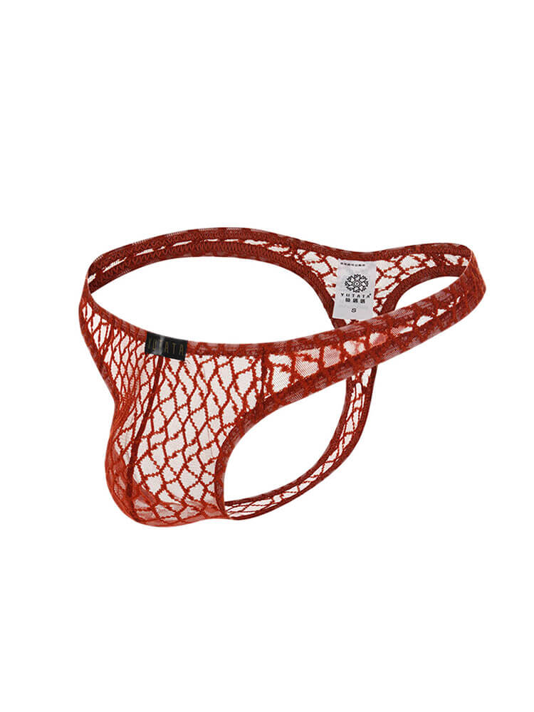 Men's Sexy Transparent Lace Mesh Solid Color Thong