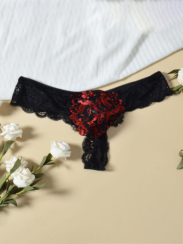 Men's Sexy Lace Trim Colorblock Seamless Briefs