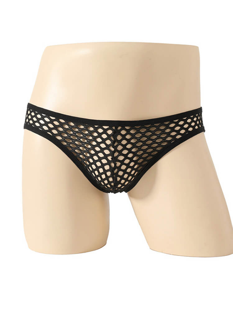  Men's Sexy Hollow Fishnet Solid Color Mesh Briefs