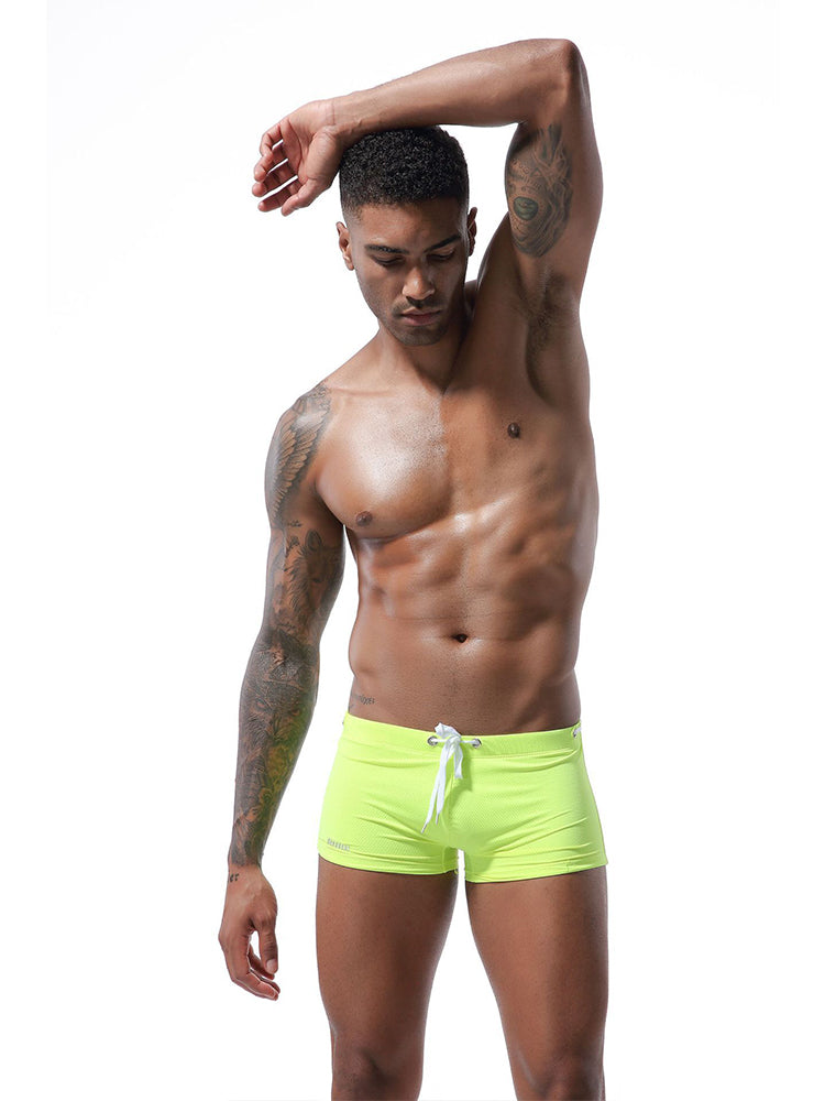 Men's Summer Tethered Nylon Low Waist Flat Corner Swim Trunks