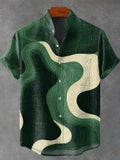 Casual Green Geometric Stripes Print Shirt