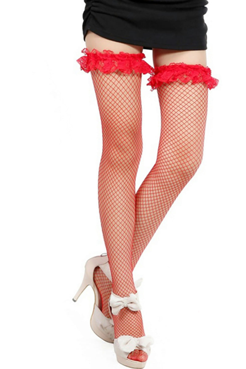 Solid Color Lace Long Tube Stockings Socks