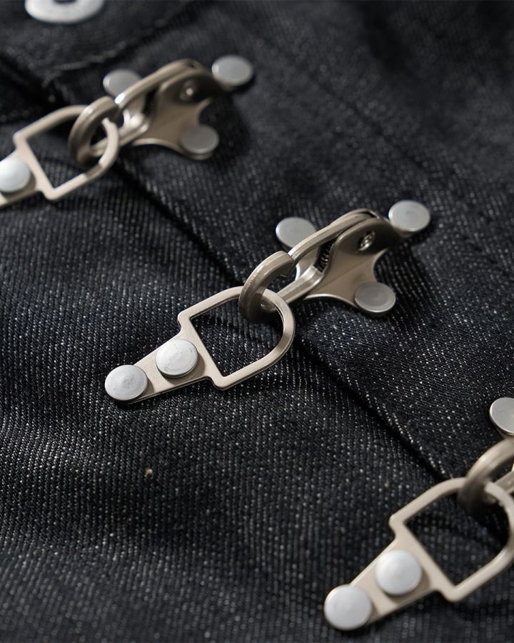 KIIKIO Punk Metal Buckle Raw Black Denim Shorts