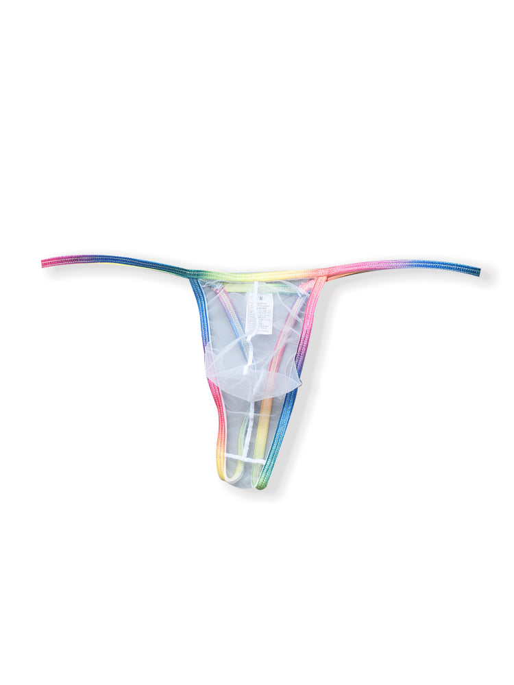 3-pack Men's Sexy Rainbow Transparent Convex Pouch Breathable Thong