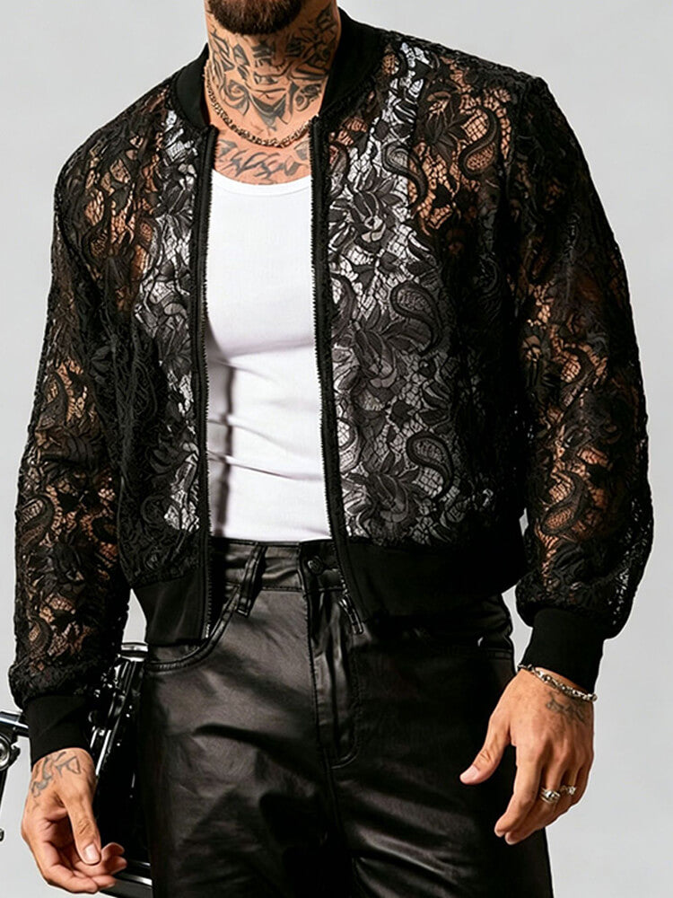 Men's Sexy Sheer Lace Long-Sleeve Jacket