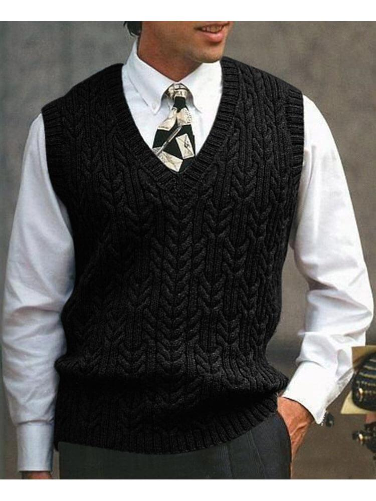 Men's Solid Color V-neck Knitted Vest Top