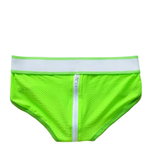 Dog & Master Mesh Zipper Bum Briefs Green