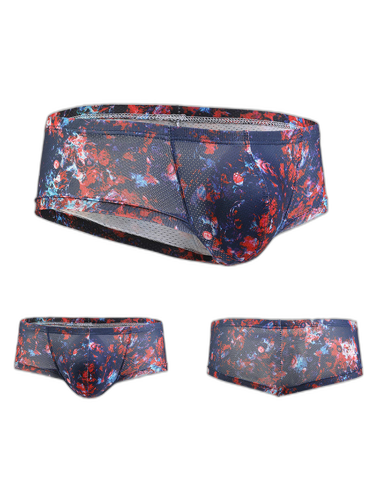 Men's Sexy Botanical Printed Mesh Underwear