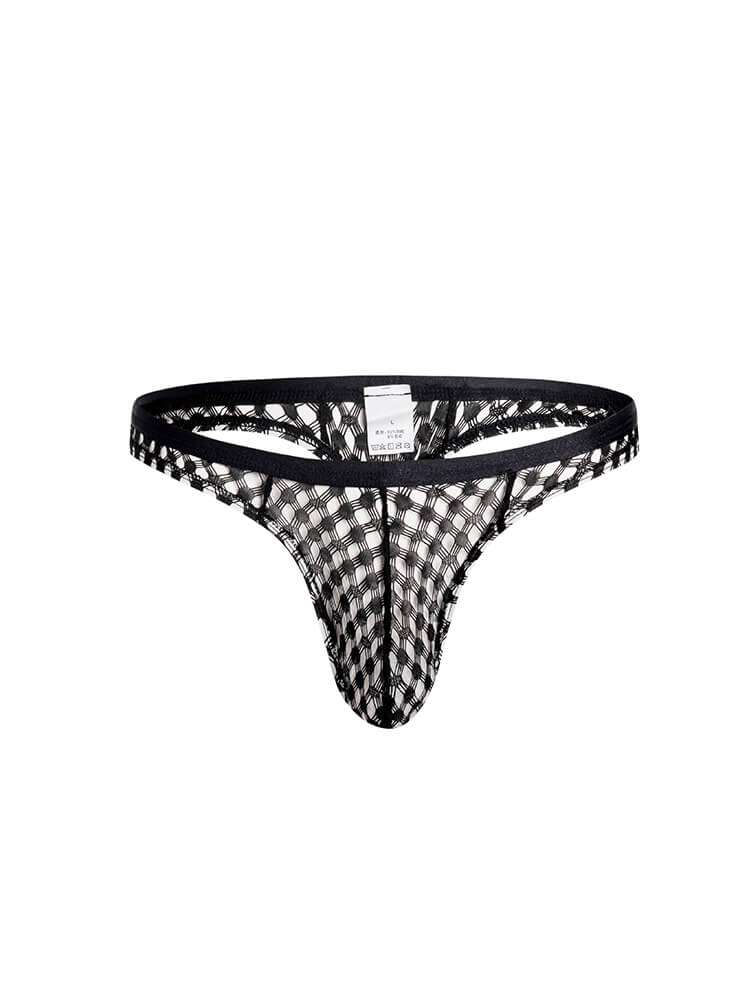 Men's Sexy Solid Color Hollow Mesh Thong